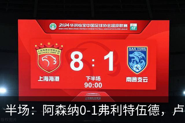 半场：阿森纳0-1弗利特伍德，卢帕洛-比破门，哲凯赖什失良机